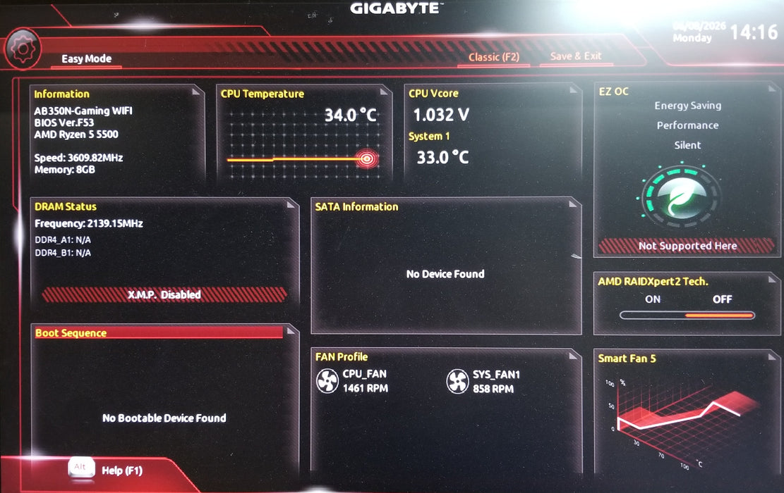 Custom Pc w/ GIGABYTE AB350N-Gaming AMD Ryzen 5 5500 CPU 8GB RAM No HDD READ