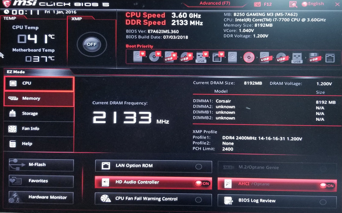 Generic Pc w/ MSi B250 Gaming M3 Core i7-7700 CPU 8GB RAM No HDD