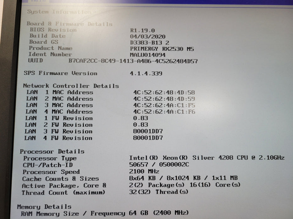 Fujitsu Primergy RX2540 M5 2x Xeon Silver 4208 64GB RAM 2xPSU