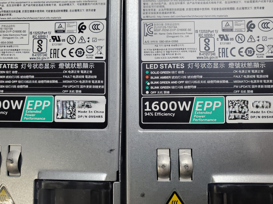 Lot 2x Dell 095HR5 1600W Server Power Supply - D1600E-S0