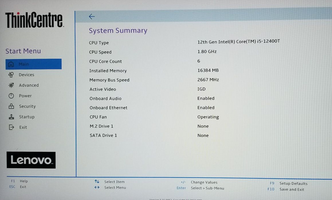 Lenovo ThinkCentre M70q Gen3 12th Gen i5-12400T CPU 16GB RAM - No HDD