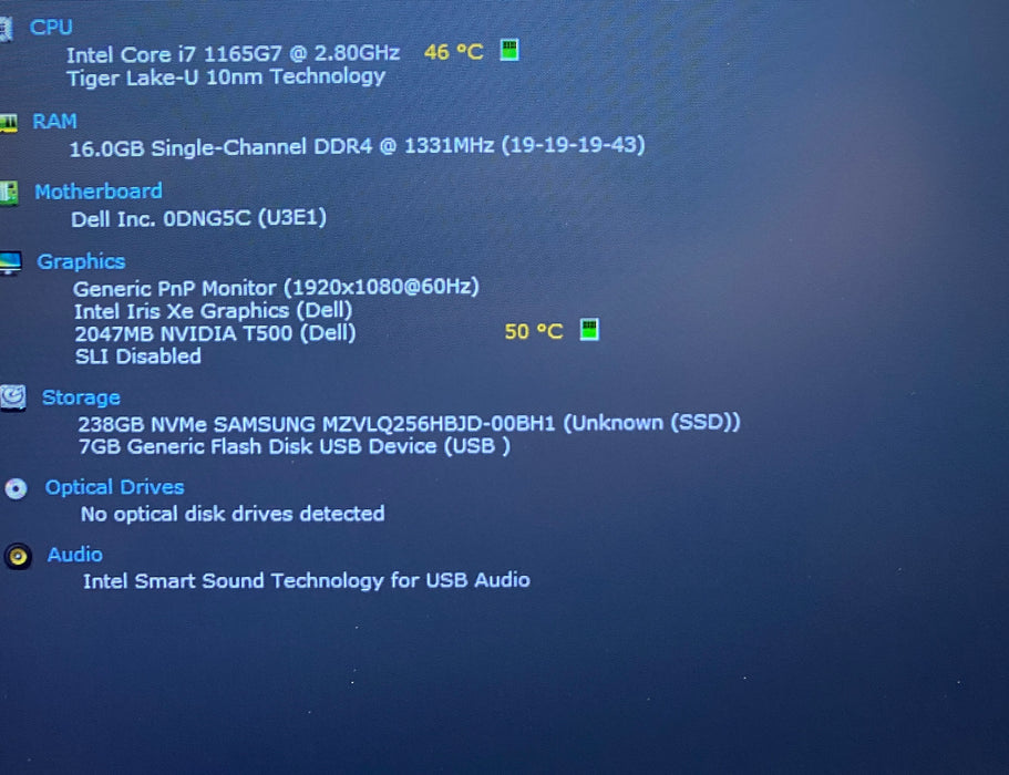Dell Precision 356 i7-1165G7 NVIDIA T500 GPU 16GB RAM 256GB SSD No Power Adapter