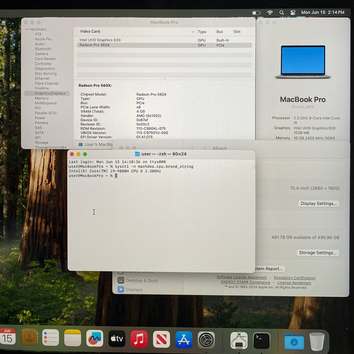 Apple MacBook Pro 15" 2019 i9-9880H Radeon Pro 560X GPU 16GB RAM 512GB SSD READ!