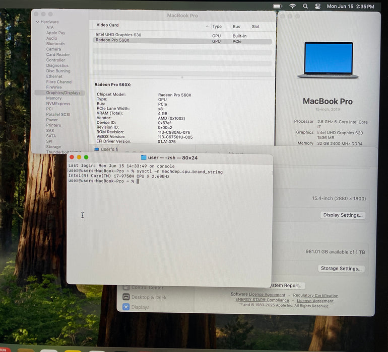 Apple MacBook Pro 15" 2019 i7-9750H Radeon Pro 560X GPU 32GB RAM 1TB SSD READ!