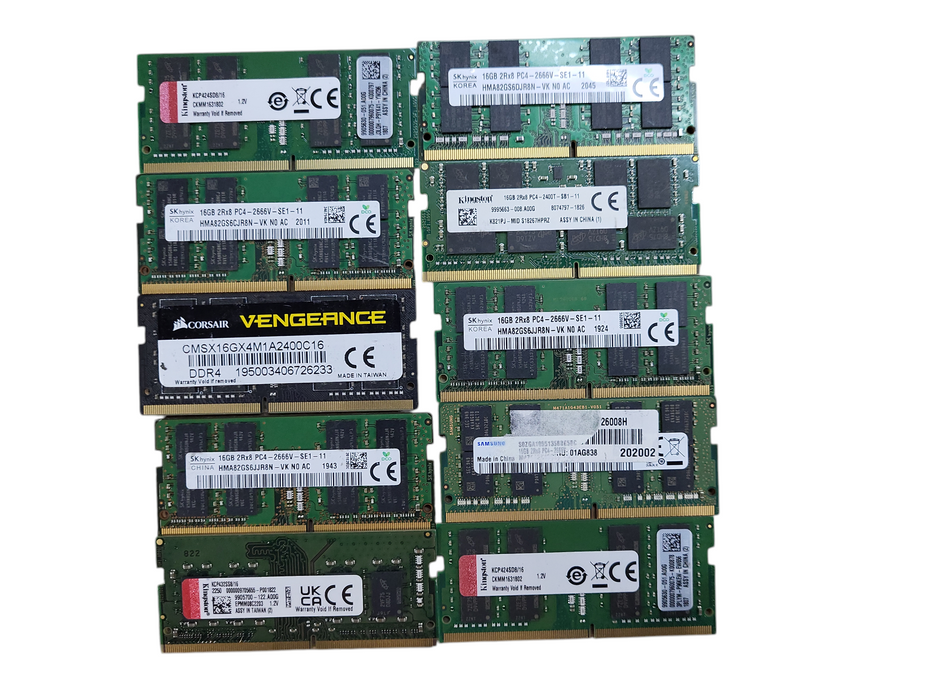 Lot of 10x Assorted 16GB DDR4/PC4 SODIMM Laptop RAM