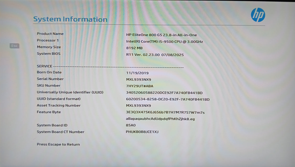 HP EliteOne 800 G5 23.8" AIO w/ Intel i5-9500 8GB RAM No HDD/Stand *READ*