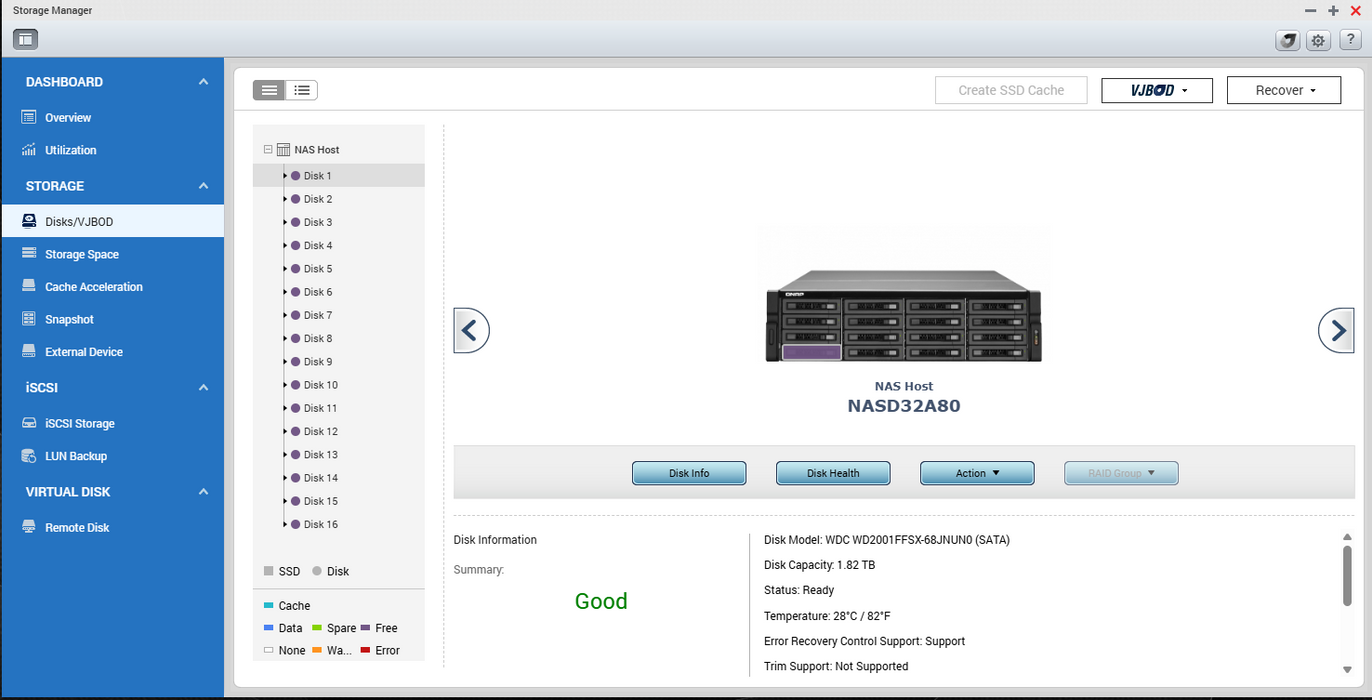 QNAP TS-EC1679U-RP 16 Bay NAS 16GB RAM w/ 11x2TB & 5x 1TB HDDs