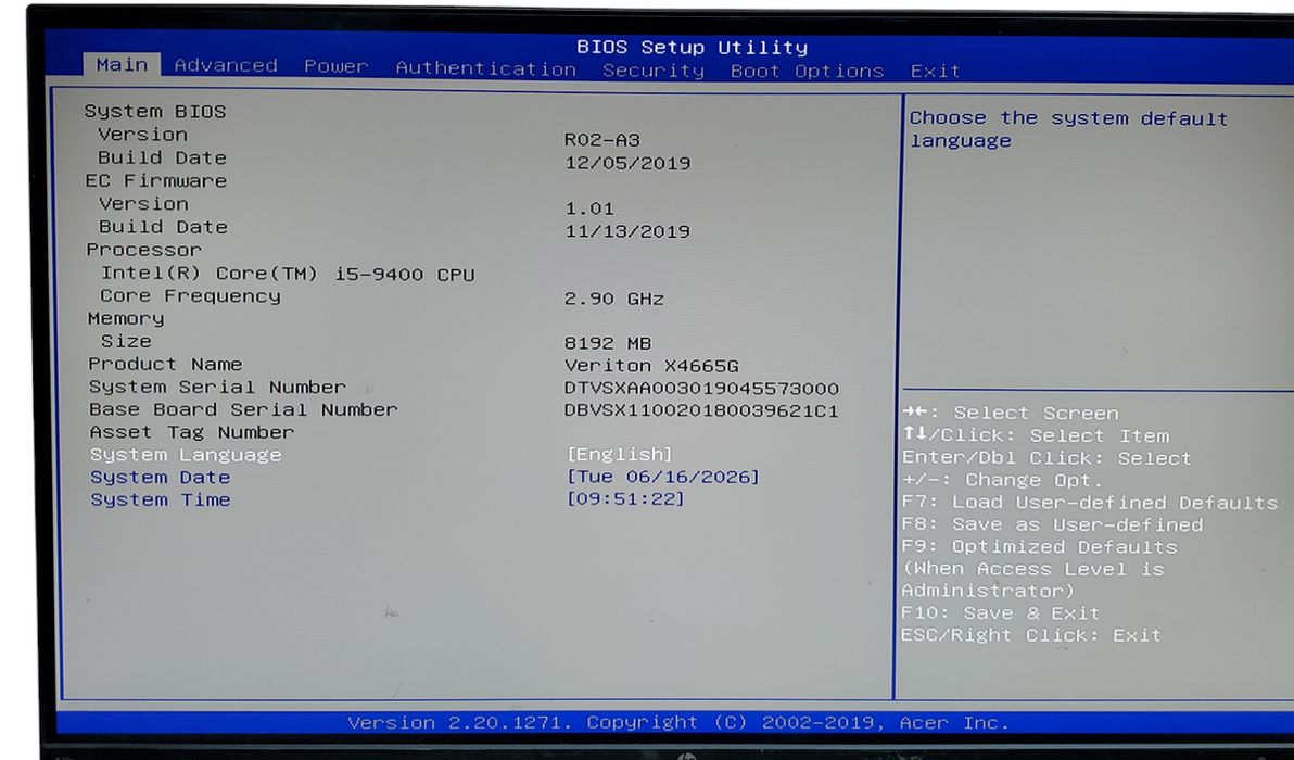acer Veriton VX4665G- Desktop, 9th Gen Intel Core i5-9400, 8GB NO-HDD/SSD