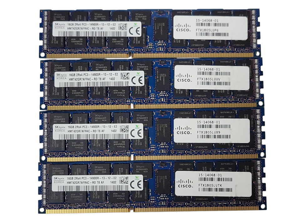 Lot of 4x SKhynix 16GB 2Rx4 PC3-14900R DDR3 Server RAMs