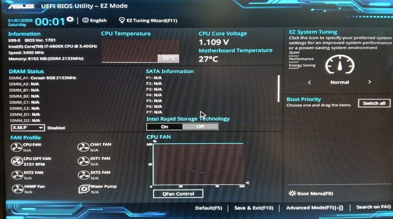 ASUS X99-E Motherboard w/ Intel i7-6800K 8GB No HDD *READ*