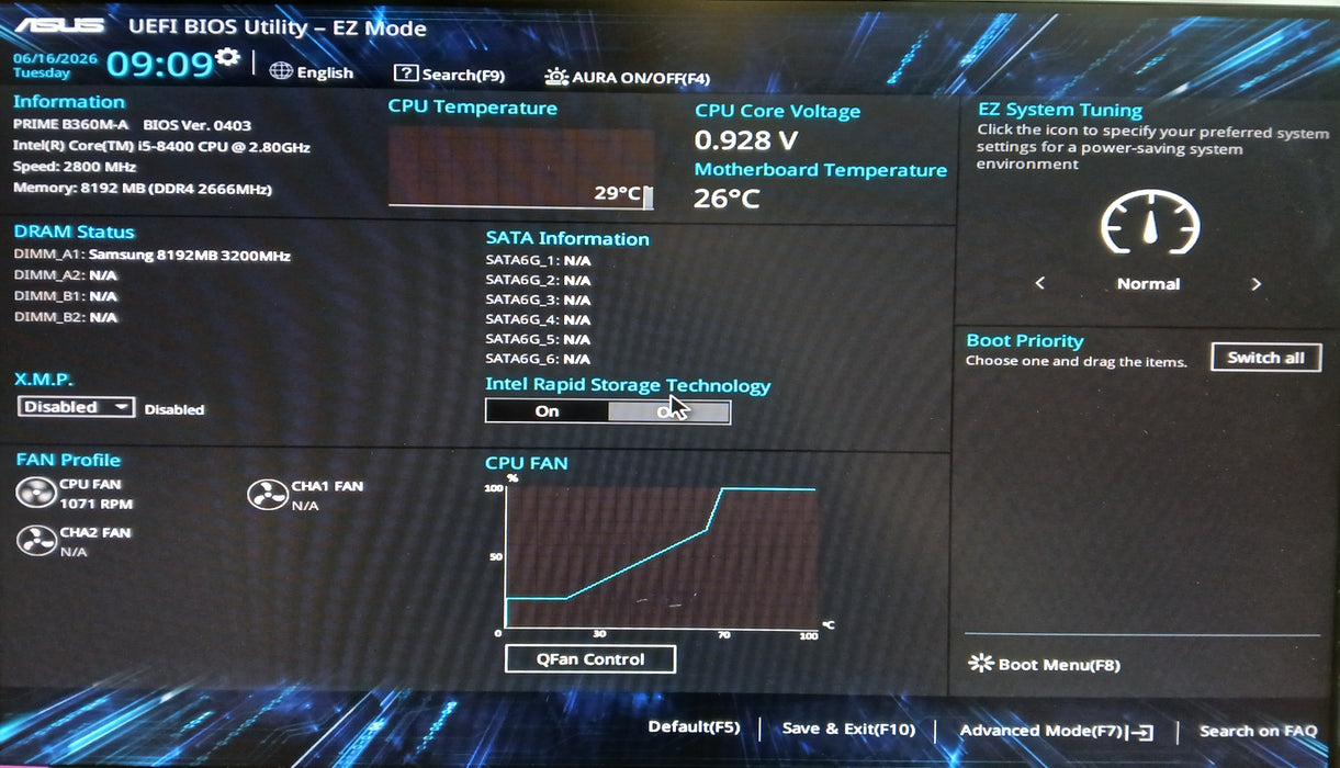 ASUS Prime B360M-A Motherboard w/ Intel i5-8400 8GB RAM AS-IS