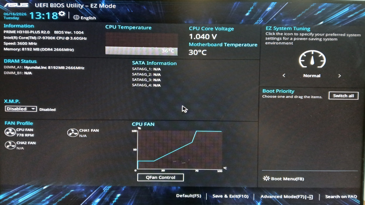 ASUS Prime H310I-Plus R2.0 w/ Intel i7-9700K 8GB RAM AS-IS *READ*