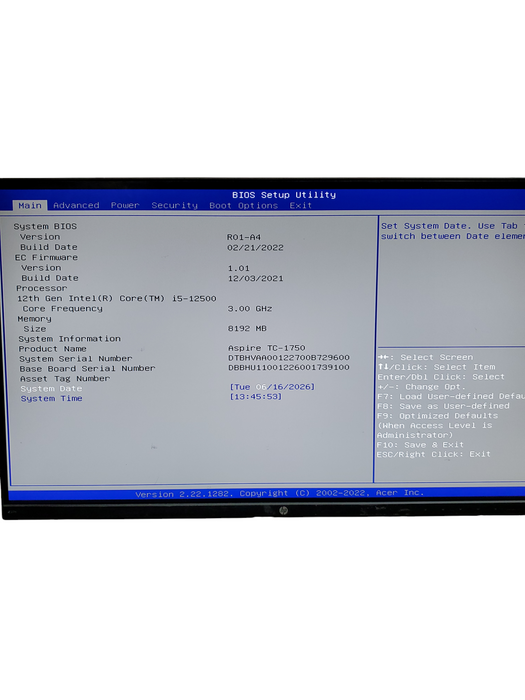 ACER ASPIRE TC-1750 CORE I5-12500 TWR DESKTOP 8GB RAM NO- HDD/SSD
