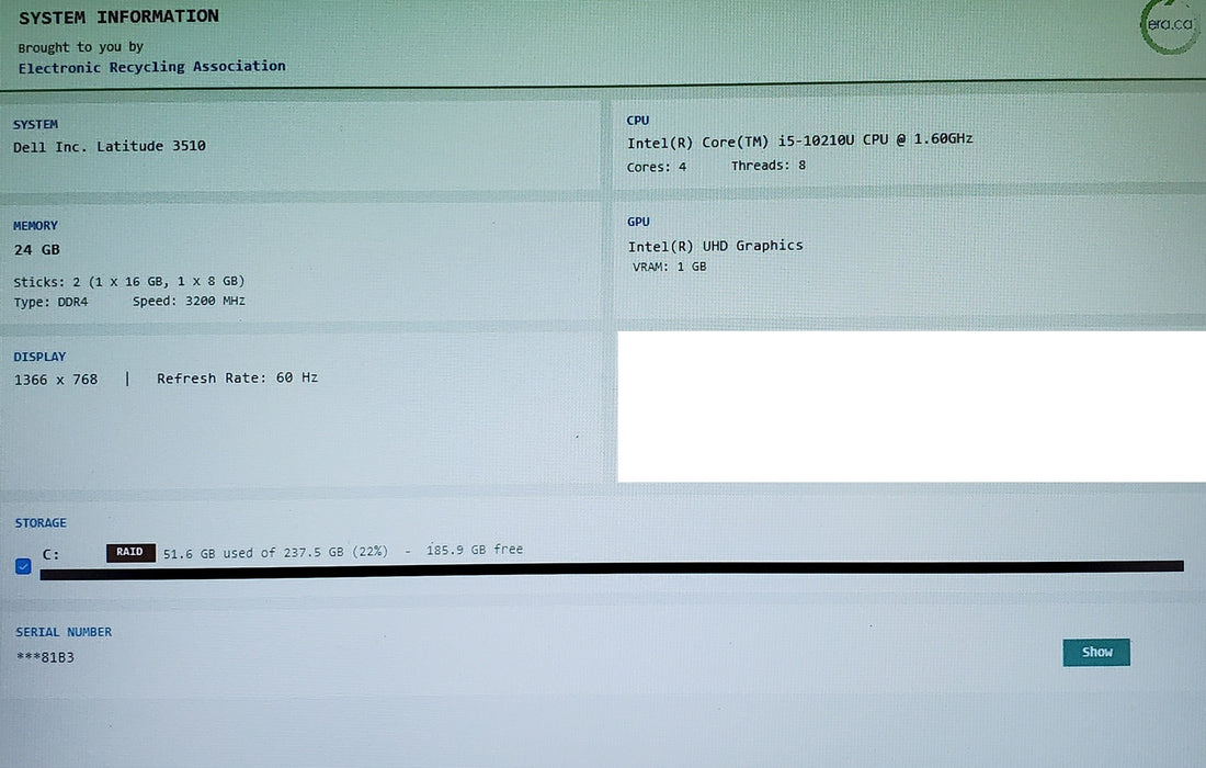Dell Latitude 3510 i5-10210U 24GB RAM 256GB NVMe
