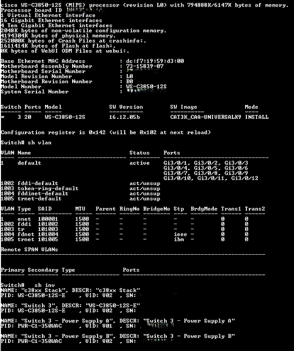 Cisco WS-C3850-12S-E  | 12-Port SFP Ethernet Network Switch | 2x PSU