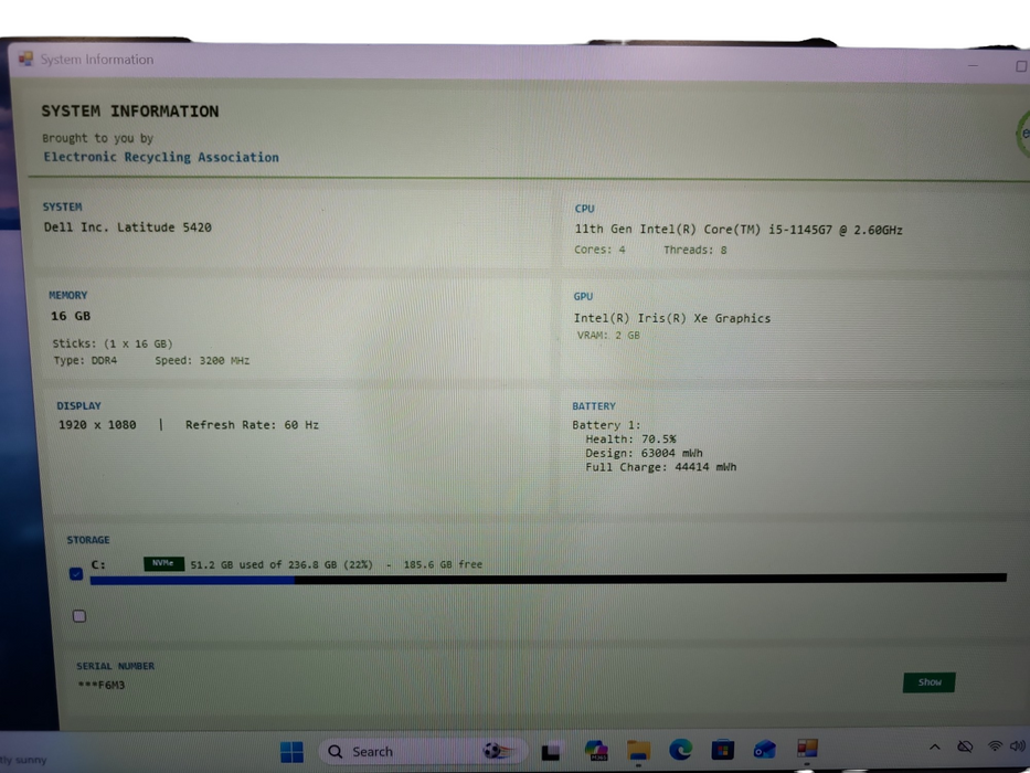 Dell Latitude 5420 Core i5-1145G7 @2.6GHz 16GB DRR4 RAM 256GB SSD READ