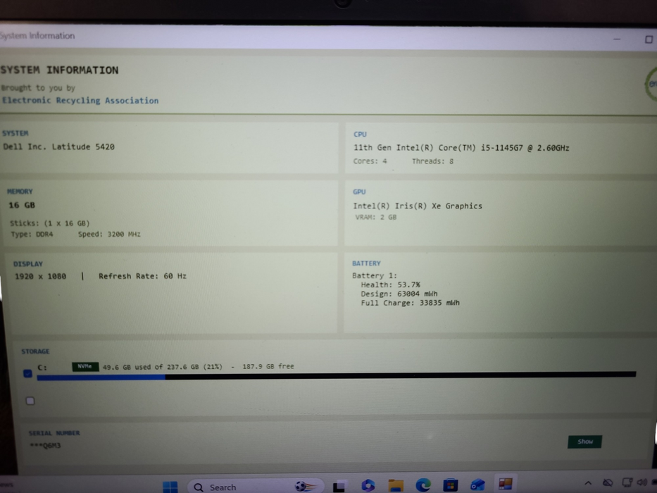 Dell Latitude 5420 Core i5-1145G7 @2.6GHz 16GB DRR4 RAM 256GB SSD READ