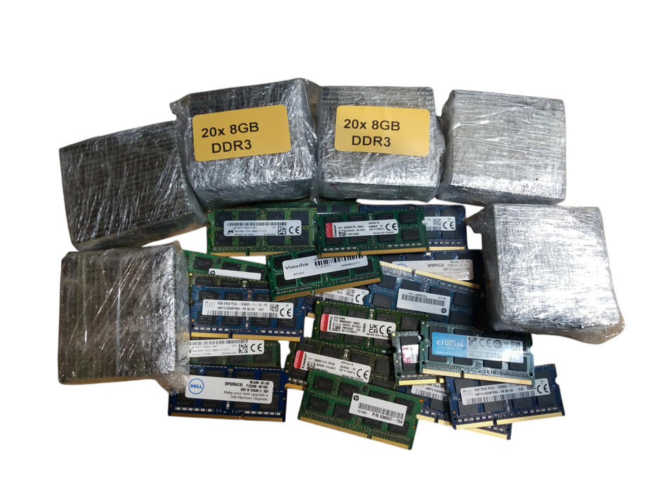 Lot of 140x, Assorted 8GB DDR3 SODIMM Laptop RAM