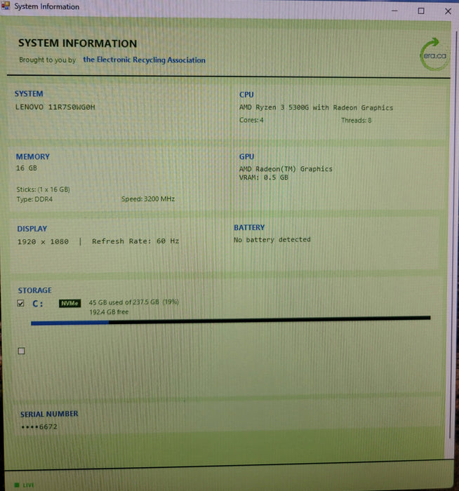 Lenovo ThinkCentre M75s Ryzen 3 5300G @4.0GHz 16GB DDR4 256GB NVMe