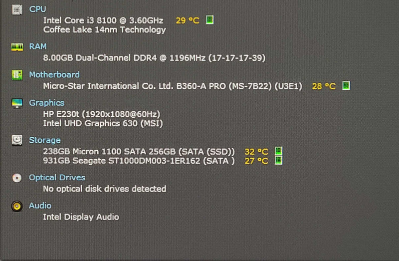Custom PC/MSI B360-A PRO, i3-8100 3.60GHz, 8GB DDR4, 256GB Nvme, 1TB HDD