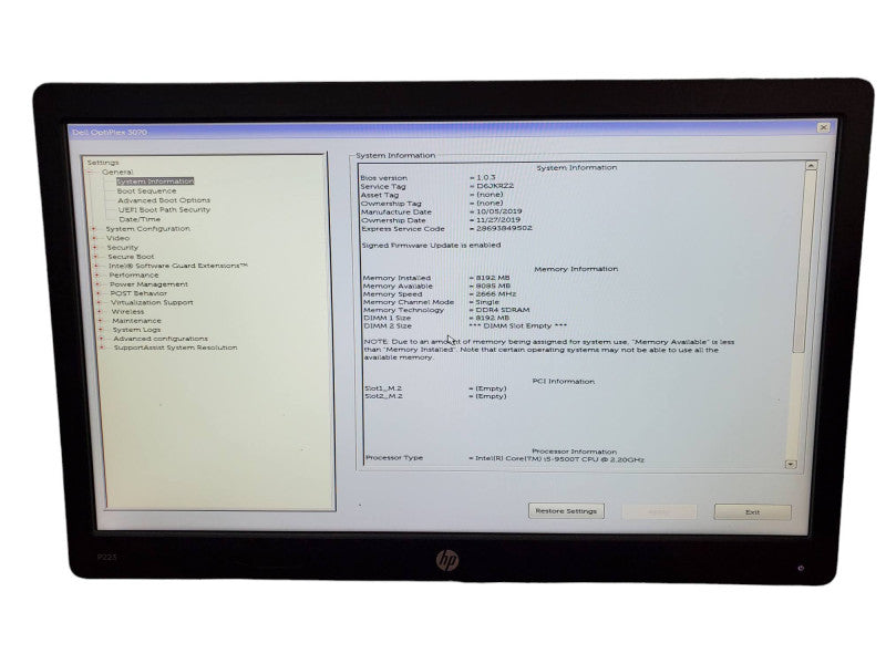 Dell OptiPlex 3070 USFF Desktop i5-9500T 8GB RAM NO HDD @