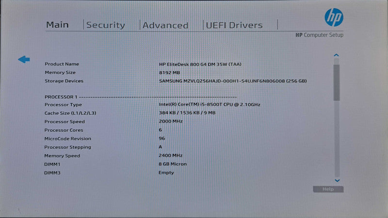 HP EliteDesk 800 G4 USFF | i5-8500T @ 2.10GHz 6C, 8GB DDR4, 256GB NVMe, Wi-Fi