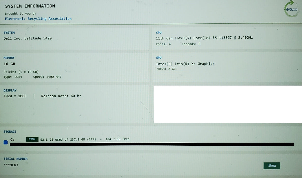 Dell Latitude 5420 Core i5-1135G7 @2.40GHz 16GB DDR4 RAM 256GB SSD READ