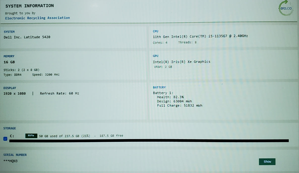 Dell Latitude 5420 Core i5-1135G7 @2.40GHz 16GB DDR4 RAM 256GB SSD