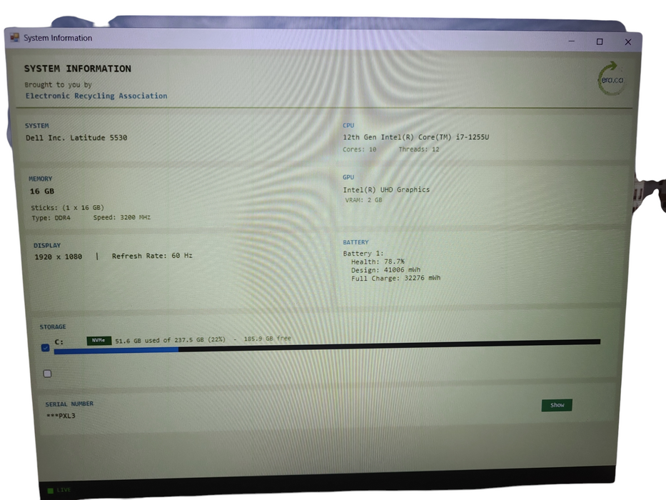 Dell Latitude 5530 Core i7-1255U @1.70GHz 16GB DDR4 RAM 256GB SSD