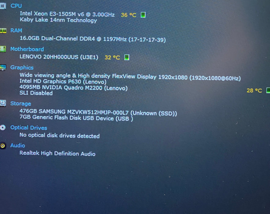 Lenovo ThinkPad P51 XEON E3-1505M QUADRO M2200 4GB GPU 16GB RAM 512GB SSD