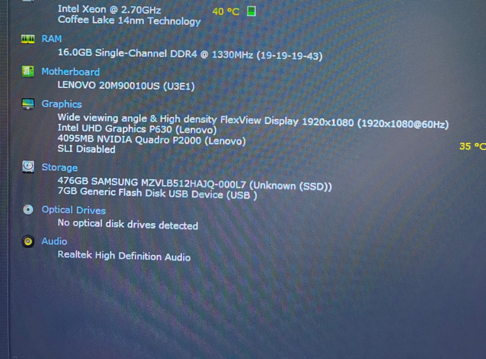 Lenovo ThinkPad P52 XEON E2176M QUADRO P2000 4GB GPU 16GB RAM 512GB SSD