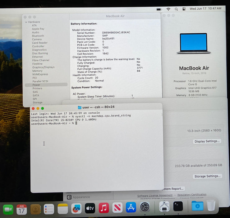 Apple MacBook Air 13" 2019 i5-8210Y 8GB RAM 256GB SSD No power Adapter