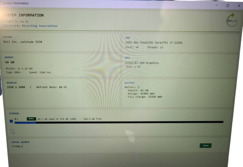 Dell Latitude 5530 Core i7-1255U @1.70GHz 16GB DDR4 RAM 256GB SSD