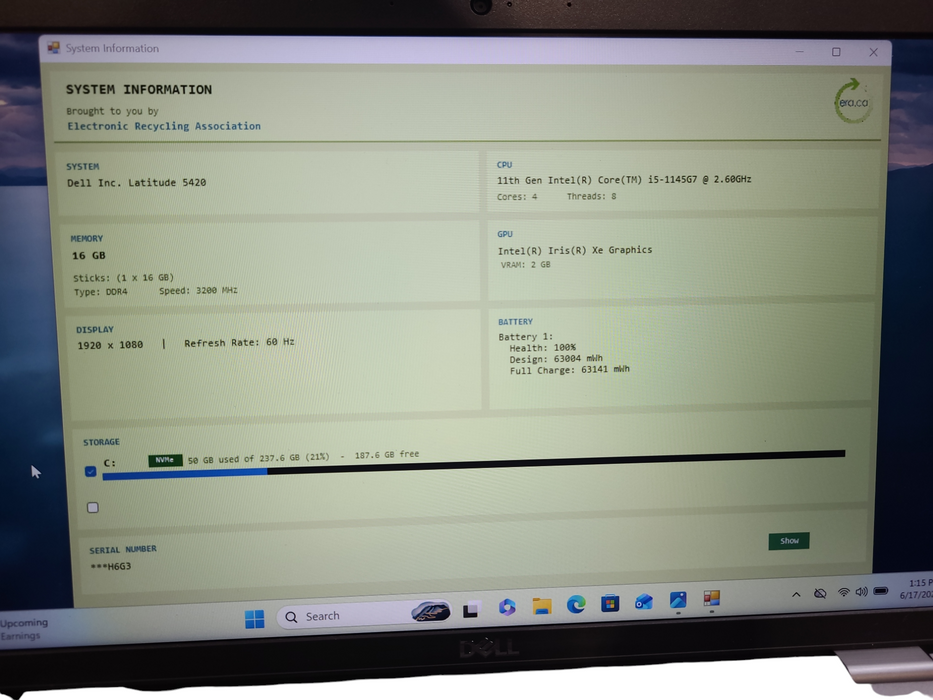 Dell Latitude 5420 Core i5-1145G7 2.6GHz 16GB DDR4 RAM 256GB SSD