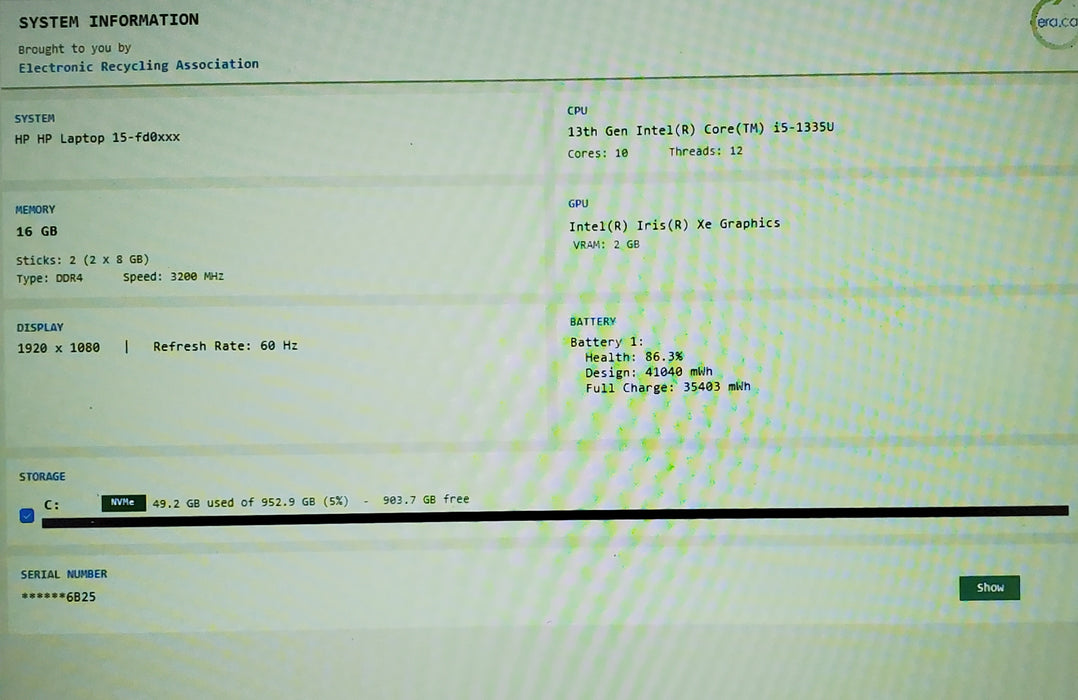 HP 15-fd0008ca 15.6" Intel i5-1335U 3.4 GHz 16GB DDR4 1TB SSD