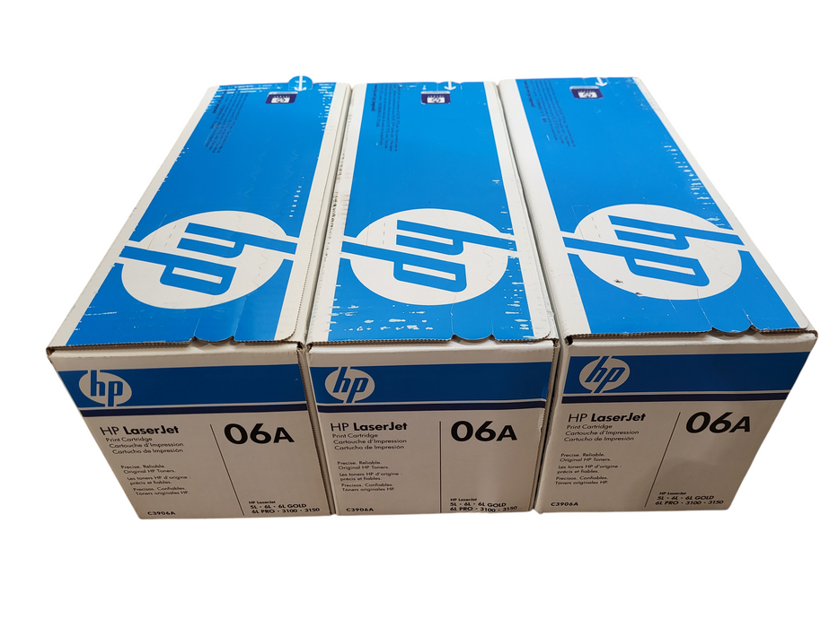 Lot of 3x HP 06A LaserJet Toner Print Cartridge C3906A 06A 5L 6L 3100 3150