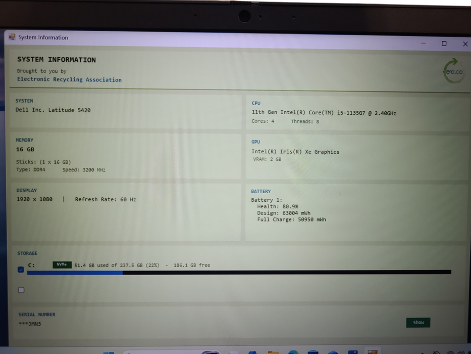 Dell Latitude 5420 Core i5-1135G7 2.4GHz 16GB DDR4 RAM 256GB SSD