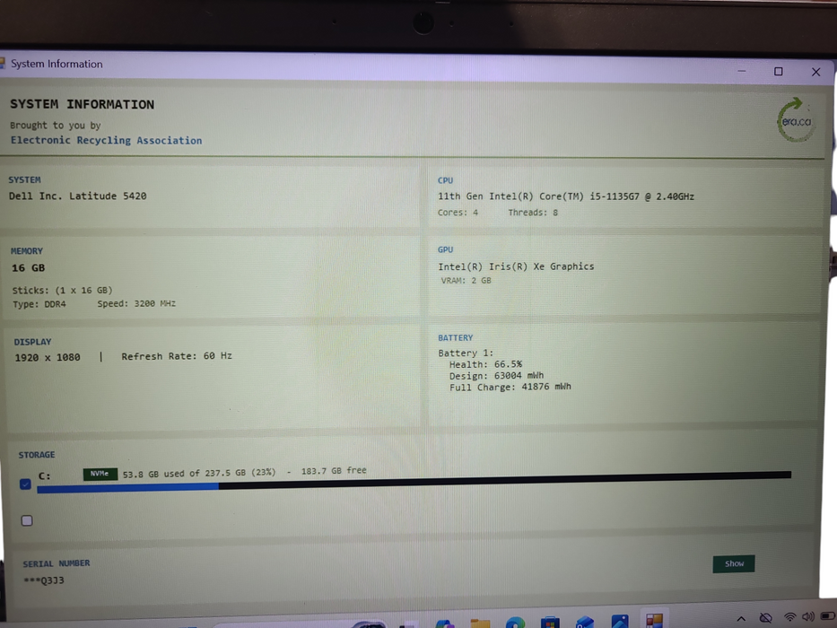 Dell Latitude 5420 Core i5-1135G7 2.4GHz 16GB DDR4 RAM 256GB SSD