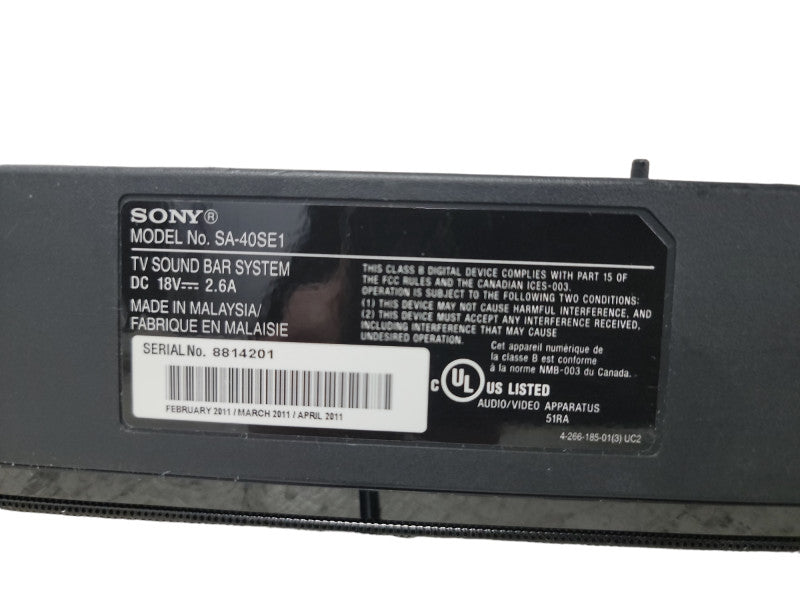 Sony TV Sound Bar System Black SA-40SE1 40-Watt 37.1\\"