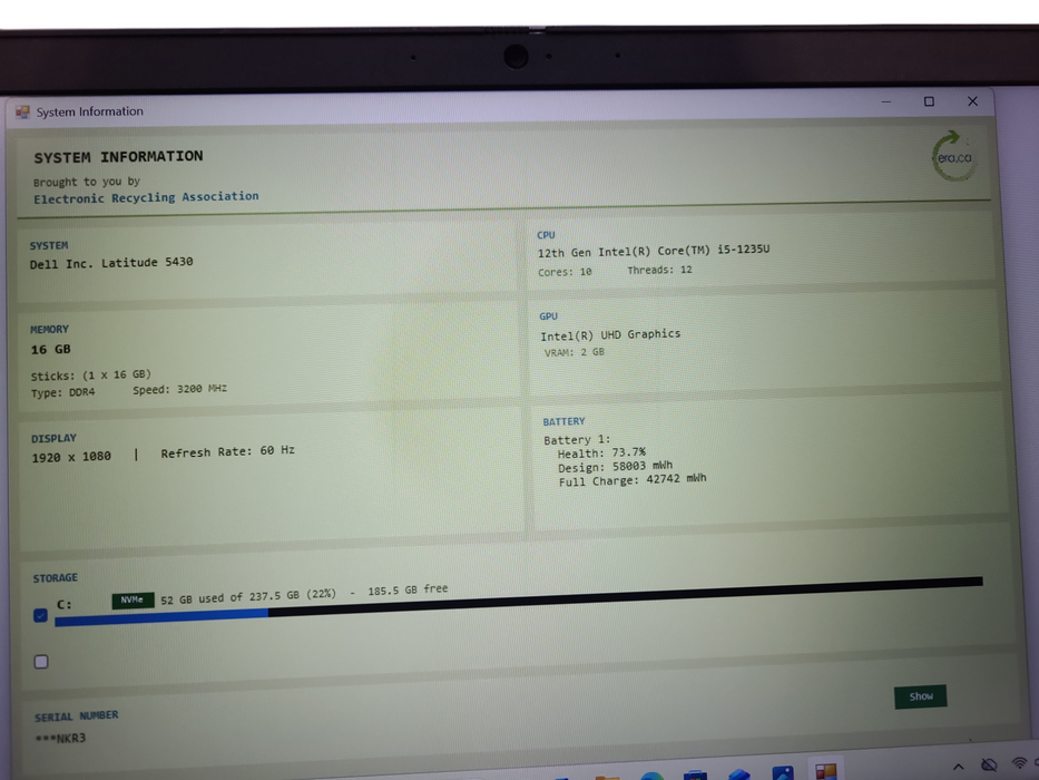Dell Latitude 5430 Core i5-1235U 1.3GHz 16GB DDR4 RAM 256GB SSD