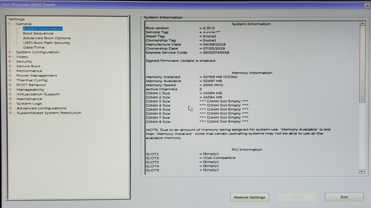 Dell Precision 5820 Tower -  Xeon W-2123, 32GB DDR4, K2000 - No HDD