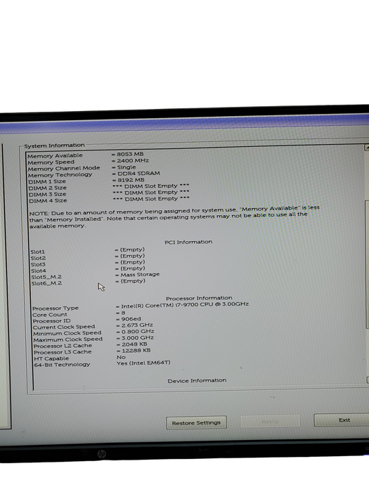 Dell OptiPlex 7070 Tower Intel i7-9700 3.00GHz 8GB NO HDD/SSD NO OS