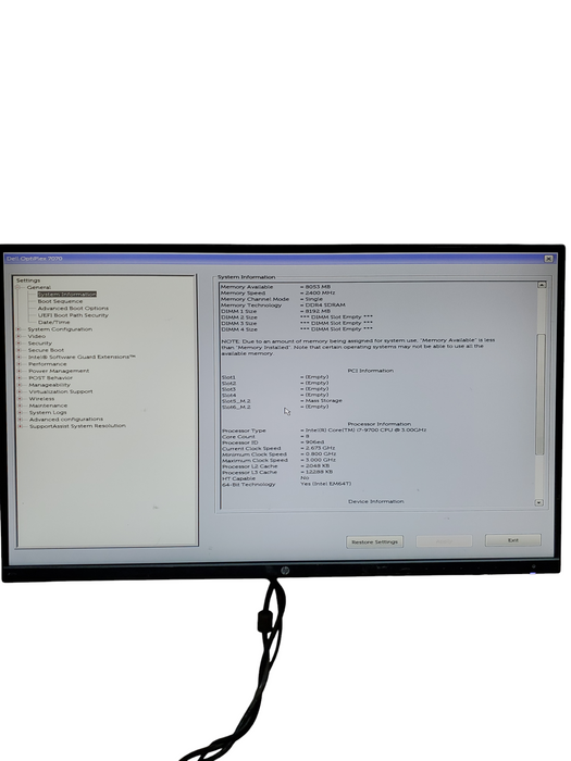 Dell OptiPlex 7070 Tower Intel i7-9700 3.00GHz 8GB NO HDD/SSD NO OS