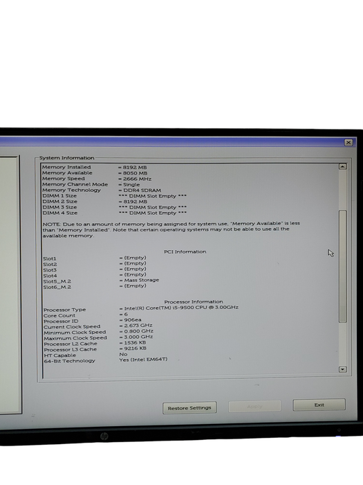 Dell OptiPlex 7070 Tower Intel i5-9500 3.00GHz 8GB NO HDD/SSD NO OS
