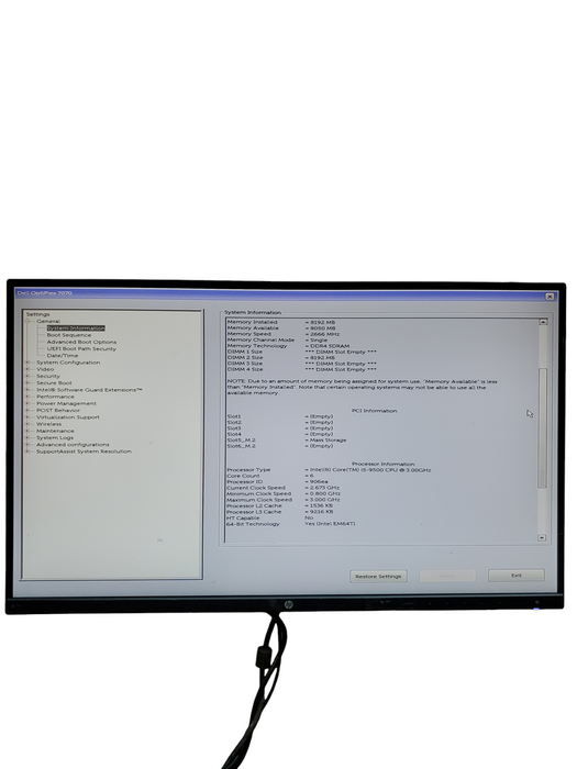 Dell OptiPlex 7070 Tower Intel i5-9500 3.00GHz 8GB NO HDD/SSD NO OS