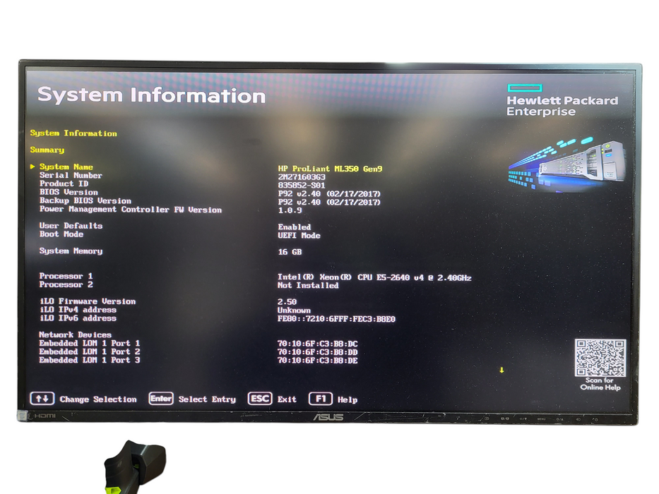 HP ProLiant ML350 Gen9 - Xeon E5-2640 v4 16GB DDR P440ar 2x800W