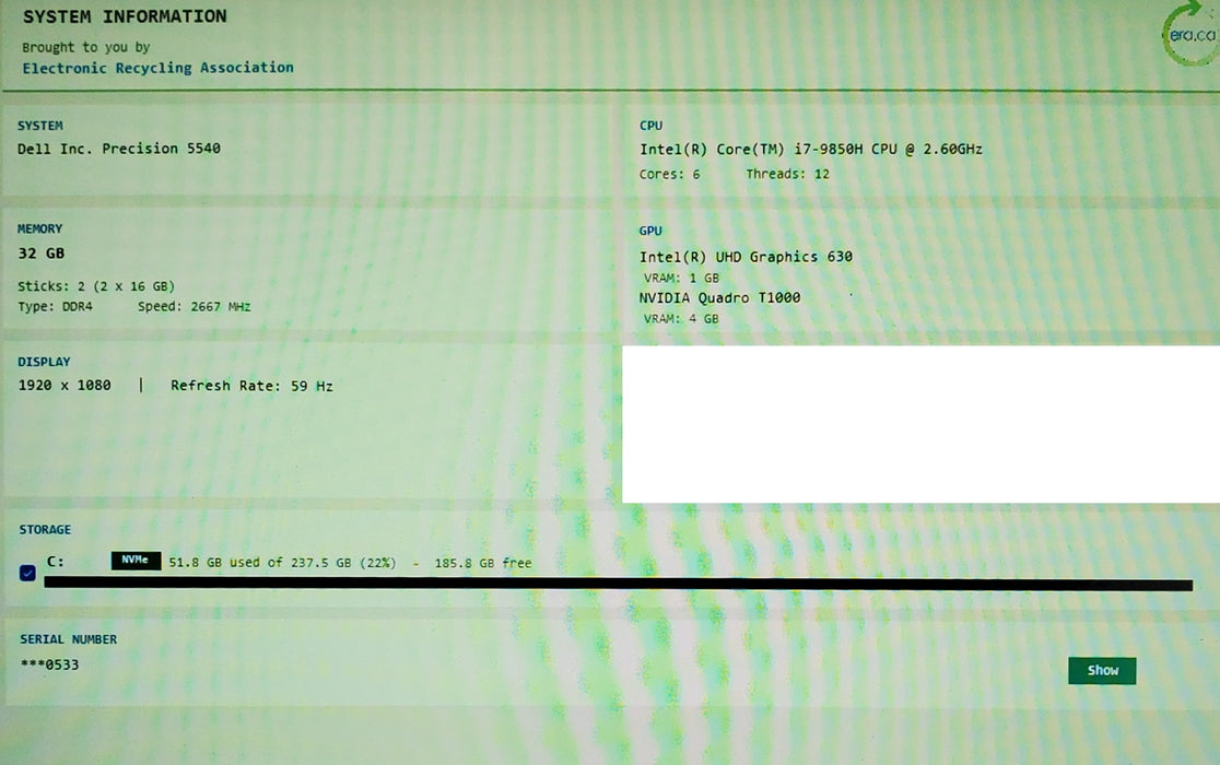 DELL Precision 5540 with i7-9850H CPU 32GB RAM & 256GB NVME