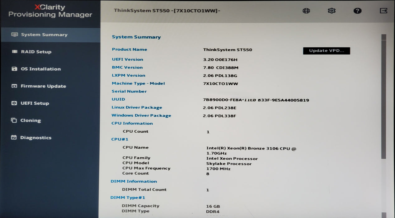 Lenovo ThinkSystem ST550 - 1x Xeon Bronze 3106, 16GB DDR4, 530-8i - No HDD