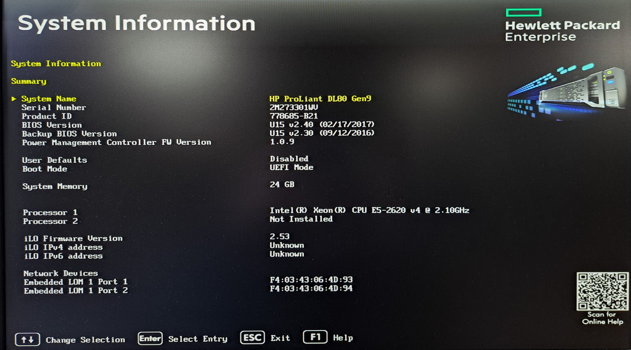 HP ProLiant DL80 Gen9 2U 8x 3.5" | 1x Xeon E5-2620 v4, 24GB DDR4, B140i & P440