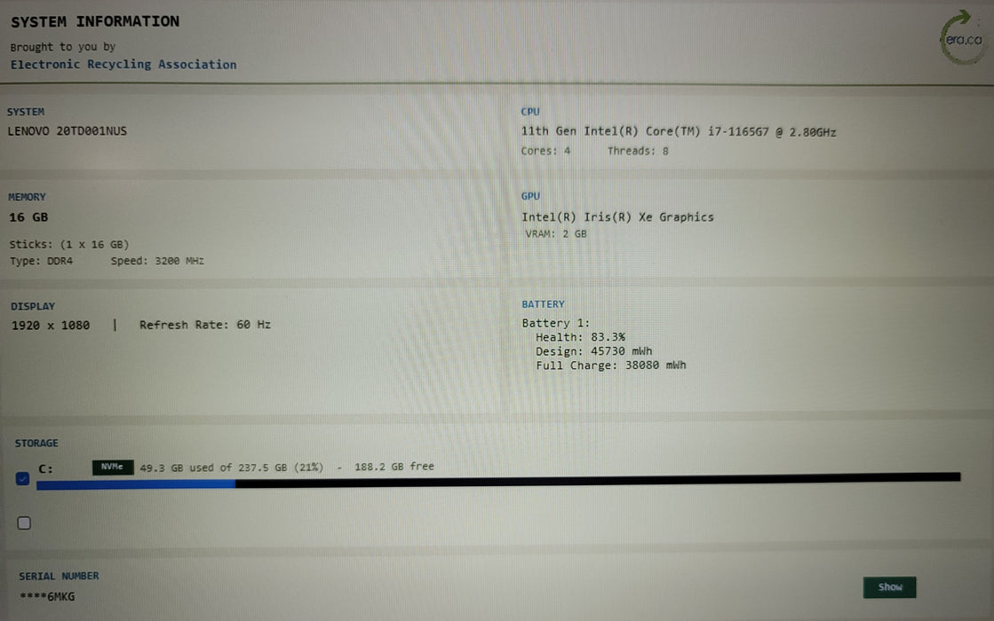 Lenovo ThinkPad E15 Gen 2 i7-1165G7 16GB DDR4 256GB NVMe READ